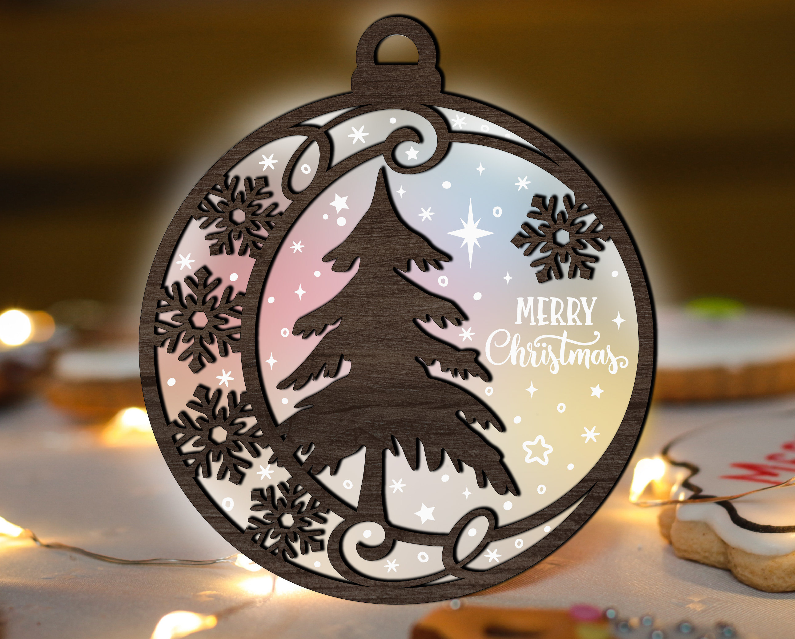 Christmas Tree Ornament Glowforge SVG, Snowlake svg, Laser Cut File, Acrylic Wood ornaments multi-layer for CNC machine, Digital Download