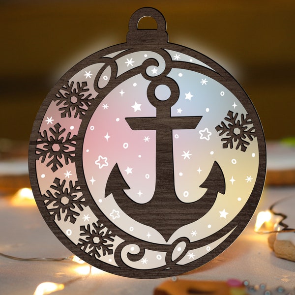 Anchor Christmas Ornament SVG Glowforge Snowflake, Cruise Captain of the Ship Gift, Acrylic Wood SVG laser Cut File for CNC machine