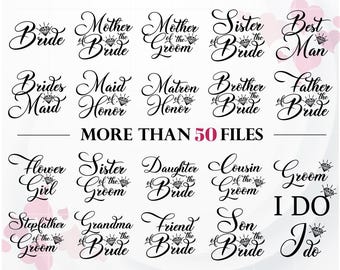 Bride SVG, Groom SVG, Bridesmaid svg Bundle for Shirt, Matron of Honor svg for Cricut, Bachelorette Party SVG,