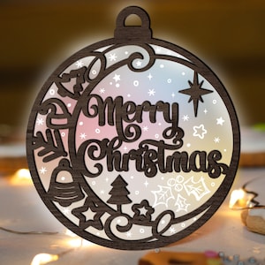 Merry Christmas Ornament Glowforge SVG, Cute Laser Cut File, Snowlake svg, Winter ornaments multi-layer for CNC machine