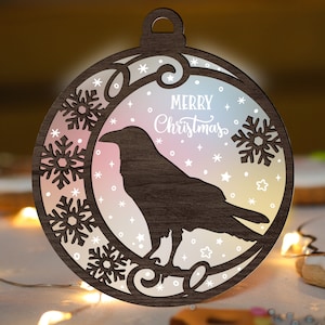 Raven Ornament Glowforge SVG, Christmas Laser Cut File, Snowlake svg, Acrylic Wood winter ornaments multi-layer for CNC machine