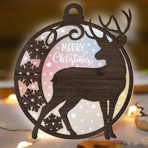 Deer Ornament Christmas SVG Glowforge, Deer laser Cut File, Hunting svg, Winter Scene Scene Acrylic Wood Engrave multi-layer for CNC machine