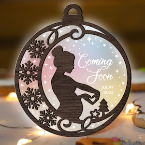 Baby Coming Soon Ornament Glowforge SVG, Pregnancy Laser Cut File, Christmas svg, Announcement ornaments multi-layer for CNC machine