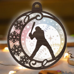 Baseball Ornament Glowforge SVG, Christmas Laser Cut File, Snowlake svg, Gift for Dad, Acrylic Wood Engrave ornaments CNC Files