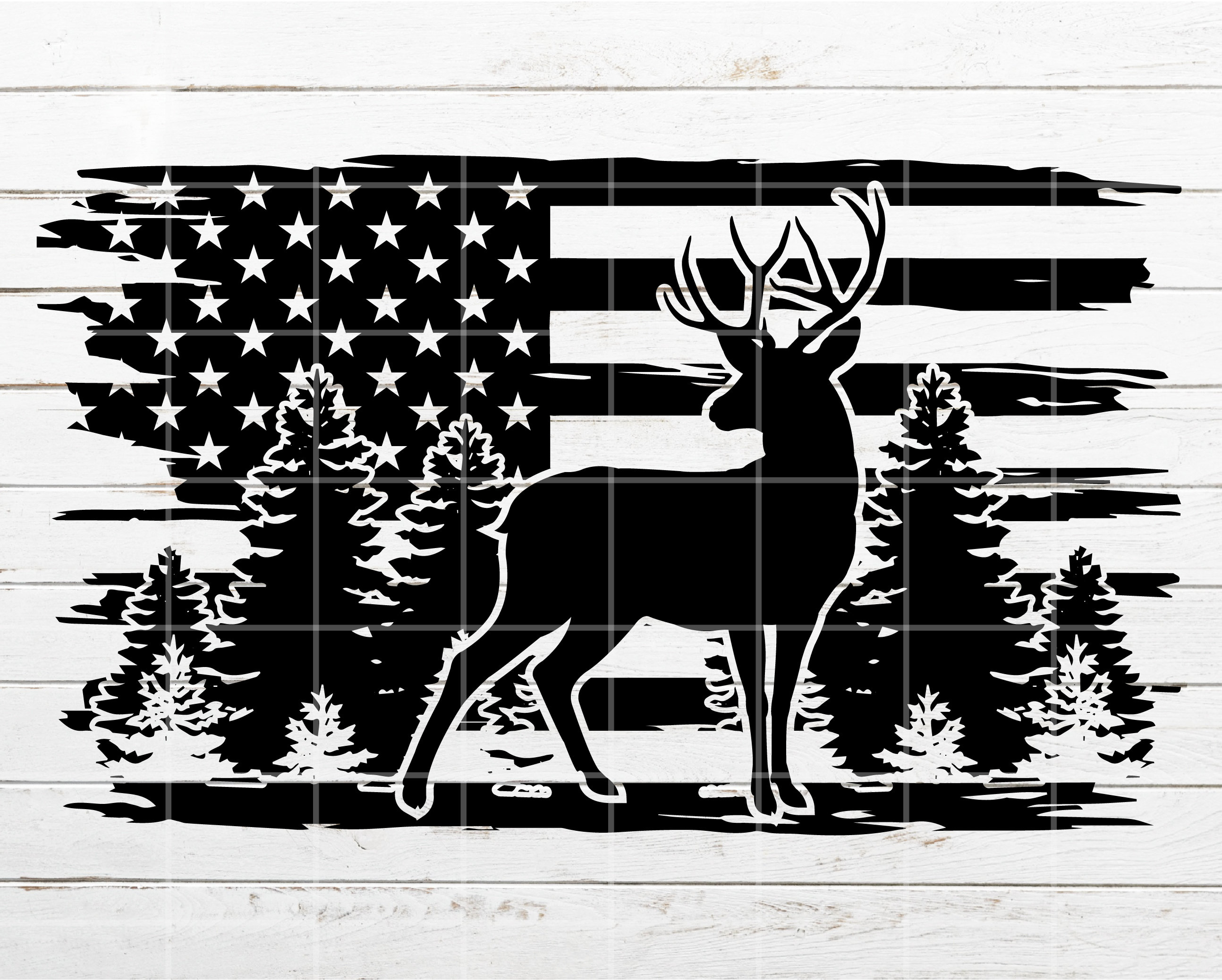 Hunting SVG, Deer SVG, Distressed Flag Svg, Forest SVG, Deer Scene