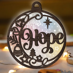 Hope Christmas Ornament Glowforge SVG, Cute Laser Cut File, Snowlake svg, Winter ornaments multi-layer for CNC machine