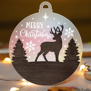 Christmas Ornament SVG Glowforge, Deer laser Cut File, Hunting svg, Winter Deer Scene multi-layer for CNC machine