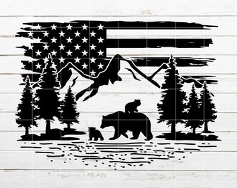 Mountain SVG, Mama Bear SVG, Distressed Flag svg, Camping svg, Mountain scene svg for Shirt, Cricut, Silhouette, Cut File