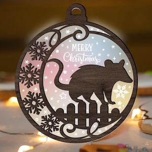 Opossum Ornament Glowforge SVG, Possum Christmas Laser Cut File, Snowflake svg, Acrylic Wood winter ornaments multi-layer for CNC machine