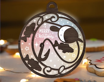 Fishing Christmas Ornament Glowforge SVG Laser Cut File, Bass Fish SVG, Holiday Ornaments Wood Acrylic multi-layer for CNC machine