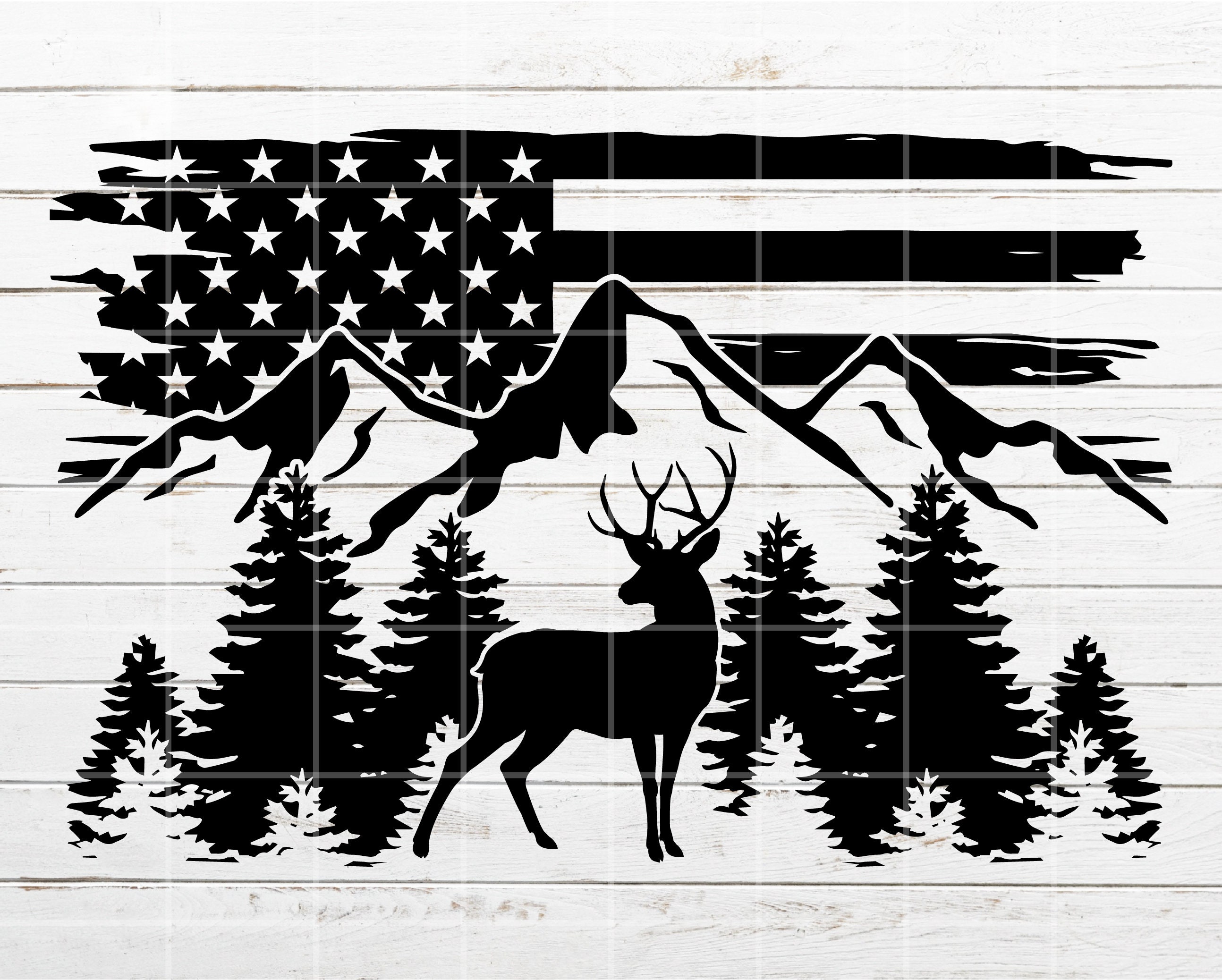 Deer SVG, Mountain SVG, Hunting Svg, Distressed American Flag SVG