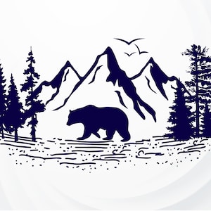 Mountain SVG, Landscape SVG, Bear svg, Woodland svg, Adventure SVG, Mountain and Trees svg, Mountain scene svg, Mountain svg file for shirt