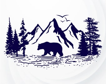 Mountain SVG, Landscape SVG, Bear svg, Woodland svg, Adventure SVG, Mountain and Trees svg, Mountain scene svg, Mountain svg file for shirt