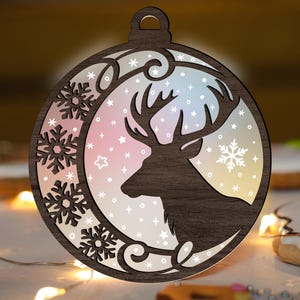 Deer Head Christmas Ornament SVG Glowforge Cut File, Hunting svg, Snowflake SVG, multi-layer for CNC machine