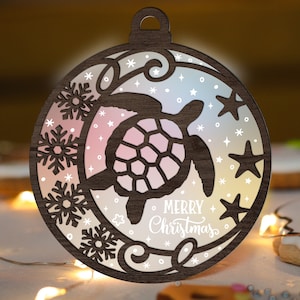 Turtle Ornament Glowforge SVG Digital File, Summer Christmas Laser Cut File SVG, Acrylic Wood Ornaments multi-layer for CNC machine