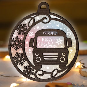 School Bus Driver Christmas Ornament SVG Glowforge, Laser Cut File, Holiday Appreciation gift, Acrylic Wood multi-layer for CNC machine