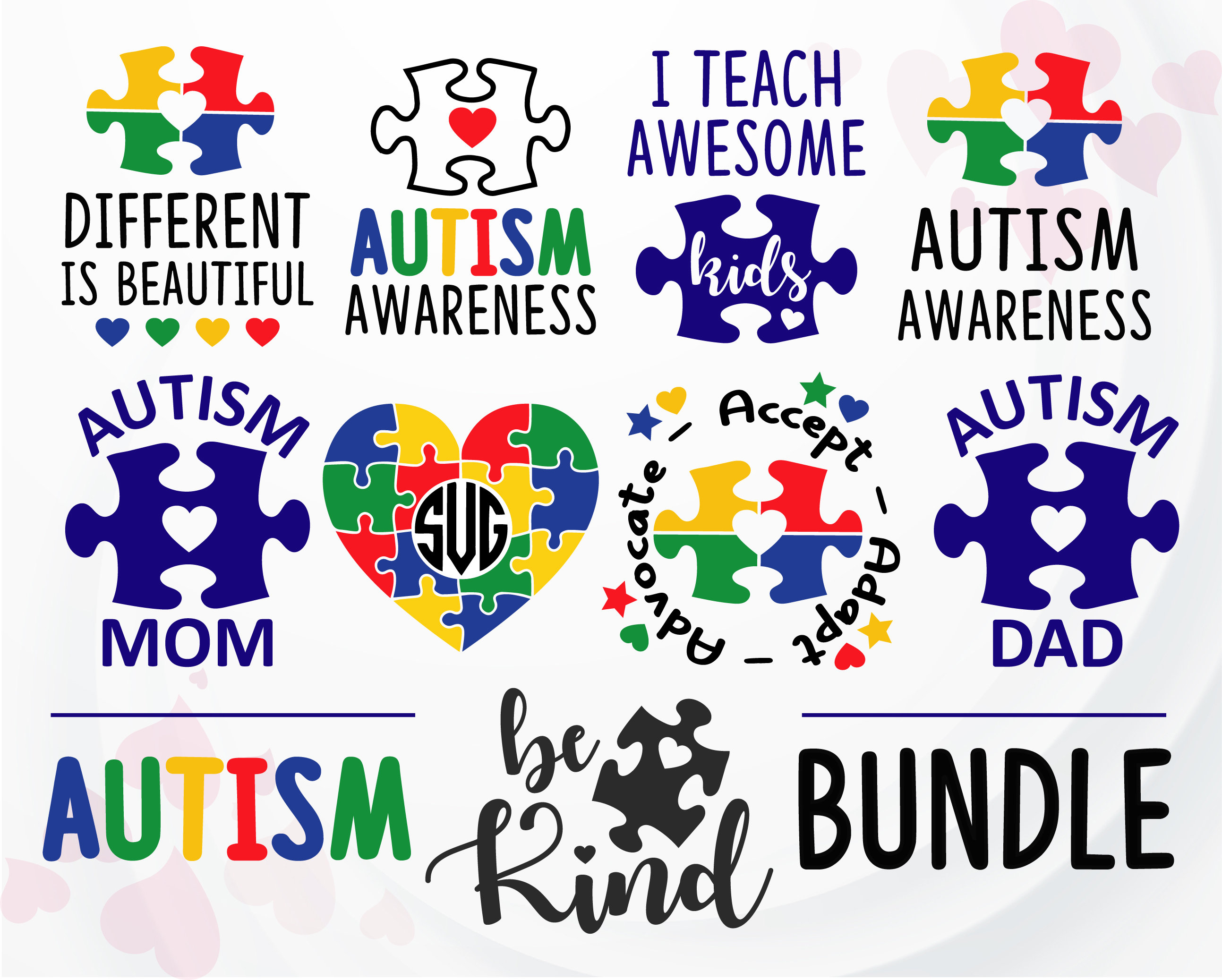 Autism SVG Bundle Autism Awareness SVG Be Kind Svg Autism | Etsy