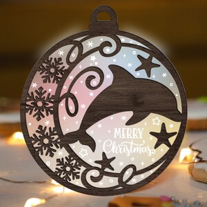 Dolphin Ornament Glowforge SVG Digital File, Summer Christmas Laser Cut File SVG, Acrylic Wood Ornaments multi-layer for CNC machine