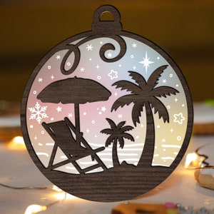 Beach Palm Ornament Glowforge SVG Digital File, Summer Christmas Laser Cut File SVG, Acrylic Wood Ornaments multi-layer for CNC machine