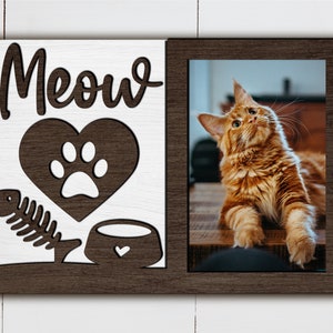 Cat Picture Frame Glowforge SVG Laser Cut File, Pet Photo, Cat Paw in Heart SVG, Kitten svg Home Decor, Layered for CNC machine