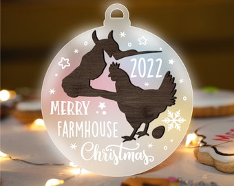 Farm Animal Christmas Ornament Glowforge SVG, Laser Cut File, Snowlake svg, Winter Farmhouse ornaments multi-layer for CNC machine