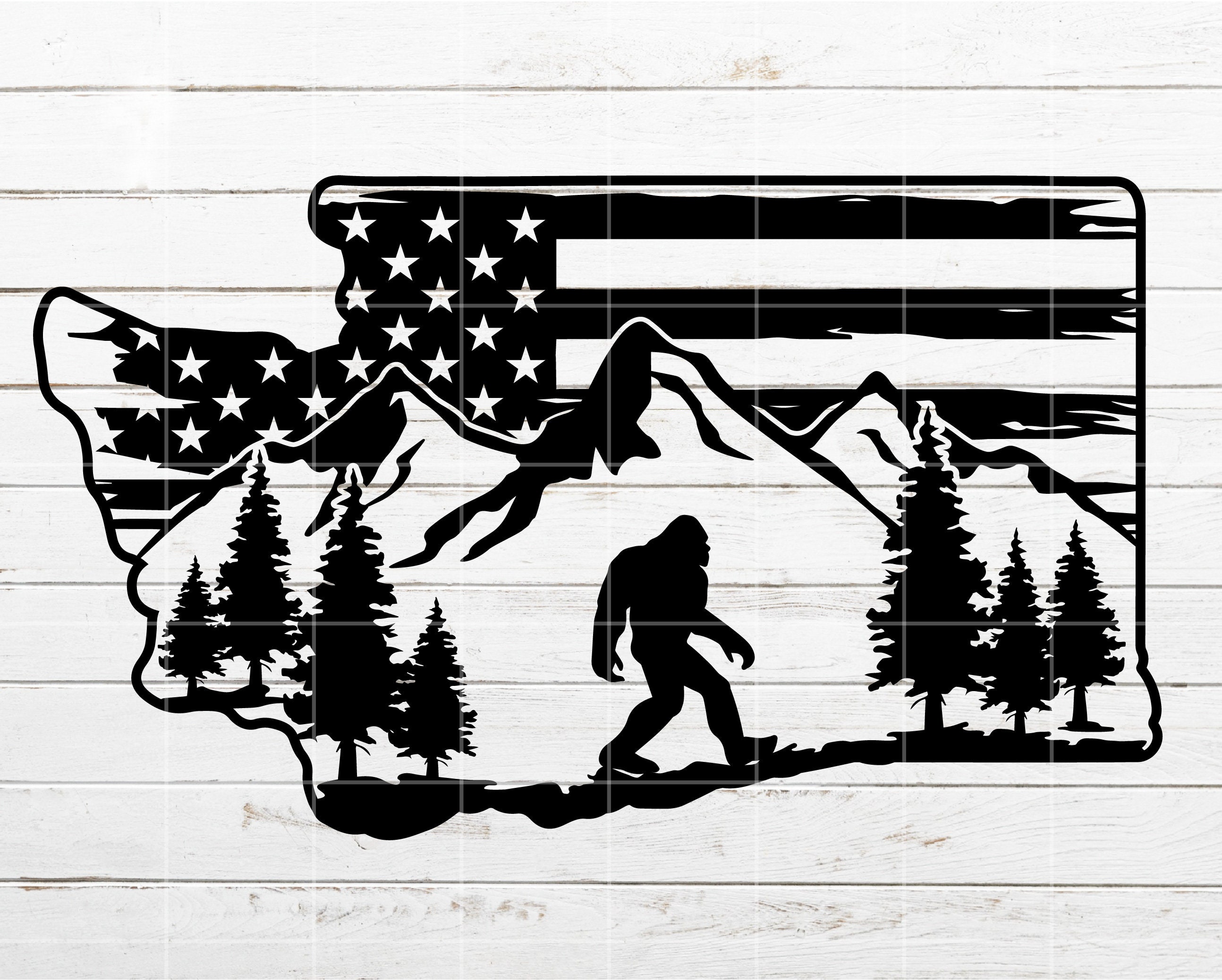 Bigfoot Mountain SVG, Washington Distressed American Flag Svg, Camping ...
