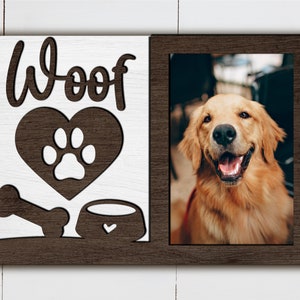Dog Picture Frame Glowforge SVG Laser Cut File, Pet Photo, Dog Paw in Heart SVG, Funny Puppy Home Decor, Layered for CNC machine