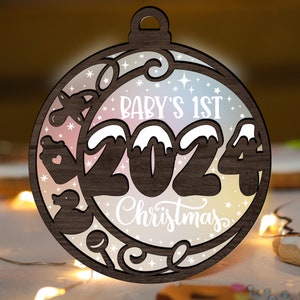 Baby First Christmas 2024 Ornament Glowforge SVG, New Baby Laser Cut File, Christmas SVG, Parents Gift Ornament Digital File for CNC machine