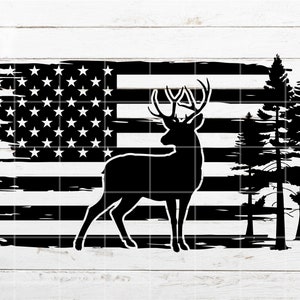 Deer SVG, Flag SVG, Tree SVG, Hunting svg, American Distressed  Flag svg for Hunting weekend Shirt, Wildlife svg, Cricut Silhouette Cut File