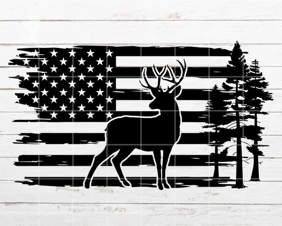 Deer SVG, Flag SVG, Tree SVG, Hunting svg, American Distressed  Flag svg for Hunting weekend Shirt, Wildlife svg, Cricut Silhouette Cut File