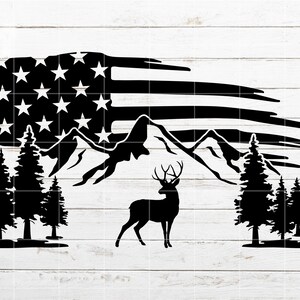 Deer Mountain Flag SVG, Nature Landscape SVG, Camping svg, Adventure SVG, Trees svg, Mountain scene svg, file for Shirt, Cricut, Silhouette