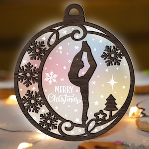 Gymnastics Christmas Ornament SVG Glowforge, Sport layered laser Cut File, Ballerina gift Acrylic Wood multi-layer for CNC machine