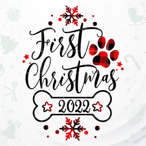 First Christmas 2022 SVG, Christmas dog SVG, Dog Ornament svg, Dog paw Christmas ornaments SVG, Snowflakes svg, Dog svg, Buffalo Plaid svg