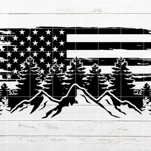 Mountain SVG, Nature Scene SVG, Distressed American Flag SVG, Patriotic svg, Forest svg for Cricut, Silhouette, Cut or Laser Engraving