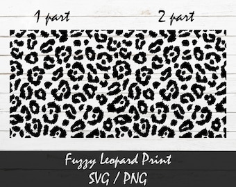 May include: Black and white fuzzy leopard print pattern. The pattern is seamless and can be used for a variety of projects. The text "1 part" and "2 part" is at the top of the image. The text "Fuzzy Leopard Print SVG/PNG" is at the bottom of the image.