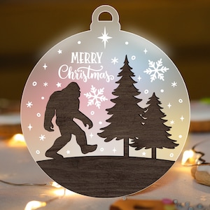 Bigfoot Christmas Ornament SVG Glowforge Laser Cut File, Sasquatch multi-layer for CNC machine, Acrylic Ornament