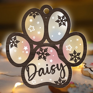 Dog Paw Christmas Ornament SVG Glowforge, Acrylic Ball laser Cut File, Snowflake svg, Winter Holiday Pet SVG multi-layer for CNC machine