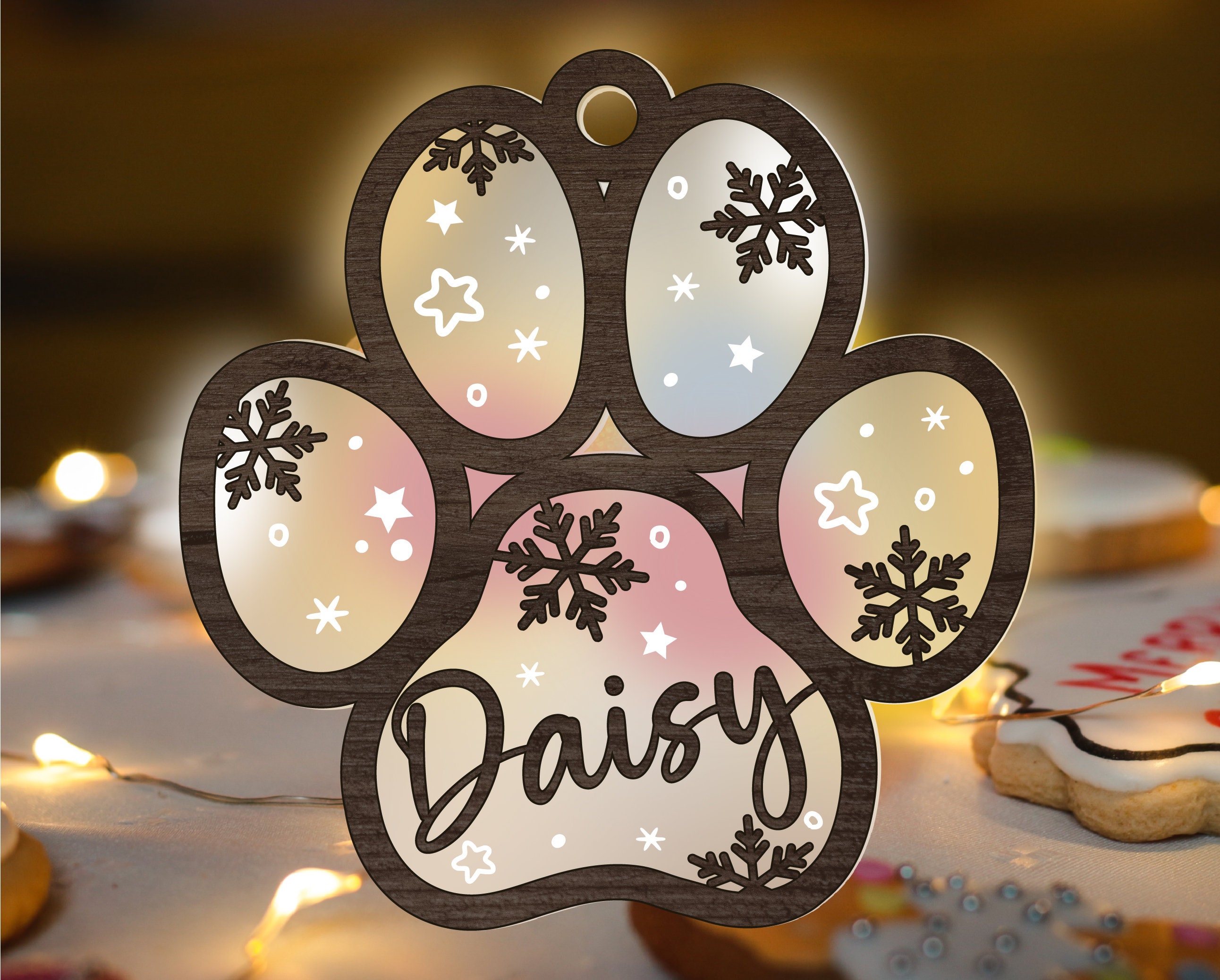 Dog Paw Christmas Ornament SVG Glowforge Acrylic Ball Laser - Etsy