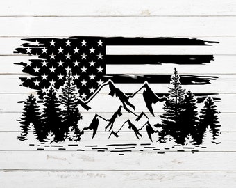 Mountain SVG, Nature svg, Flag SVG, Camping svg, Mountains SVG for Shirt, Patriotic svg, Mountain forest svg, Cricut, Silhouette, Cut File