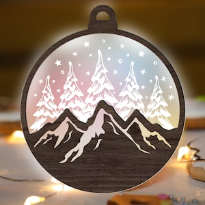Mountain and Trees Christmas Ornament SVG Glowforge, Nature Landscape Cut File, Hunting svg, Country Scene multi-layer for CNC machine