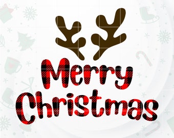 Merry Christmas SVG, Buffalo Plaid SVG, Reindeer Antlers svg files for Cricut, Silhouette, Sublimation PNG