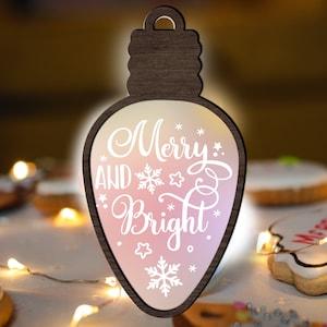 Christmas Light Ornament SVG Glowforge, Merry and Bright laser Cut File, multi-layer for CNC machine