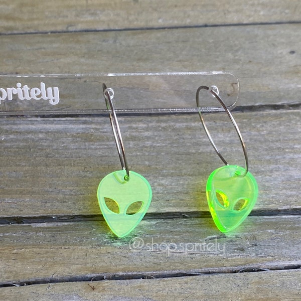 Fluorescent Alien Hoop Earrings