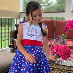 Personalized patriotic dress, Popsicle 4th of July dress for Girls Baby Toddler Kid, Girl Twirly dress, red white and blue dress