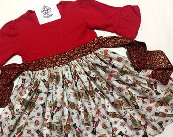 Girls Nutcracker Christmas dress. Nutcracker Christmas dress with bubble sleeve. Christmas dress ruffle long sleeve.