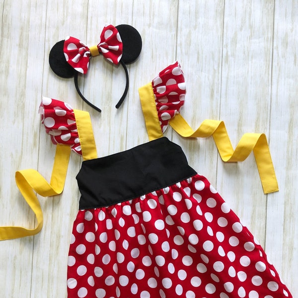 Minnie Mouse Inspired dress, Mouse Birthday party dress, Minnie Halloween Costume dress , Red Polka dot dress, Disney trip dress