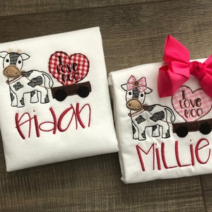 Kid’s Valentines day shirt, Boy Valentine’s day shirt with Cow Wagon and Heart