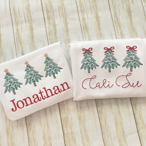 Personalized Christmas shirt for Kids Girls Boys Toddlers Baby Classic Christmas Tree Embroidery Shirt Monogram Matching Siblings Star Bow