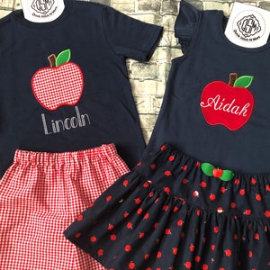 Kinder Back To School Outfit, Schulshirt Shorts Rock, Apfelshirt Apfelrock, Passendes Schuloutfit