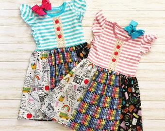 Back to school dress, First day of School Dress, Kindergarten Dress, Pre School dress, School Flutter sleeve dress, Apple Dress Pencil Dress